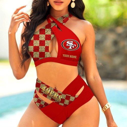 San Francisco 49Ers Womens 2Pcs Bikini Swimsuit Criss Cross Cutout Bathing Suit St9308