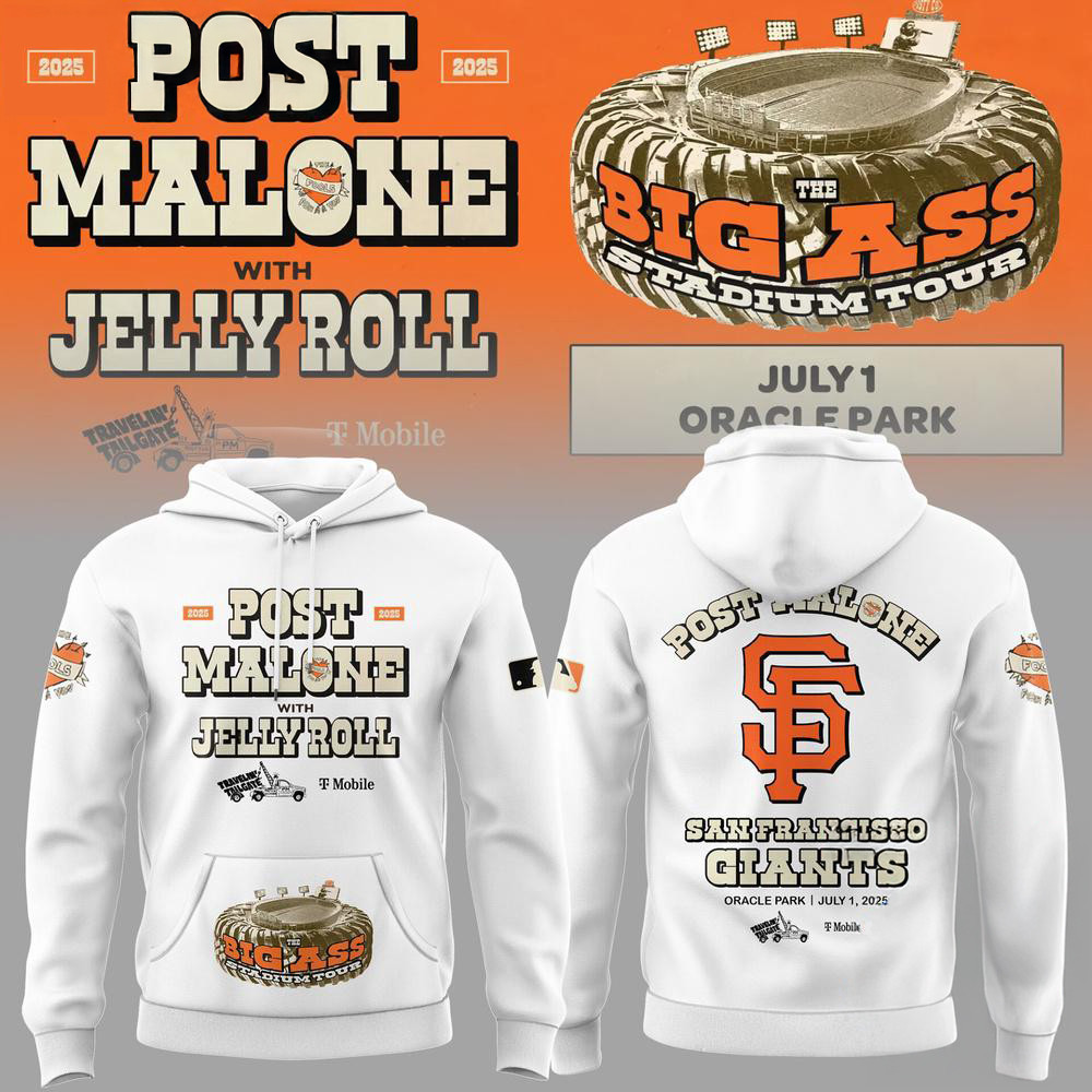 San Francisco Giants MLB 2025 x Post Malone Big Ass Stadium Tour 2025 White Hoodie