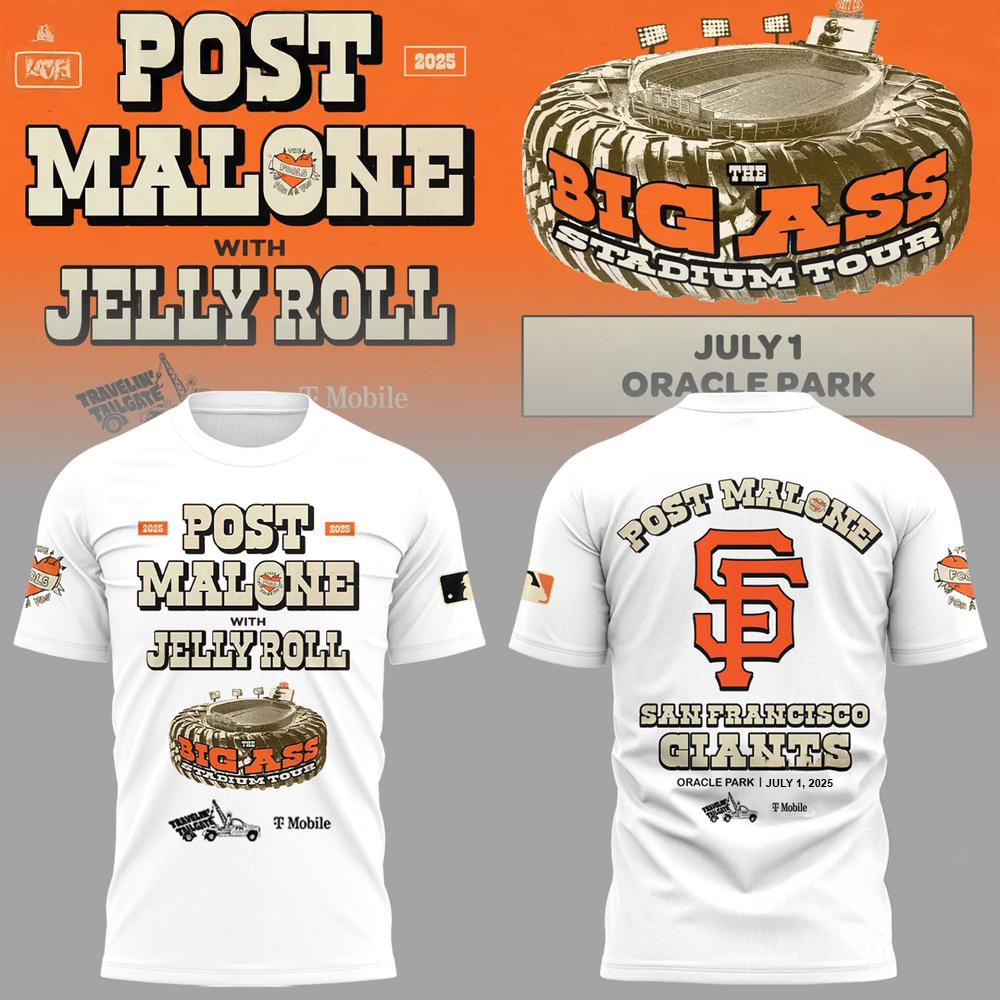 San Francisco Giants MLB 2025 x Post Malone Big Ass Stadium Tour 2025 White Shirt Oregontrailrvpk Shirt
