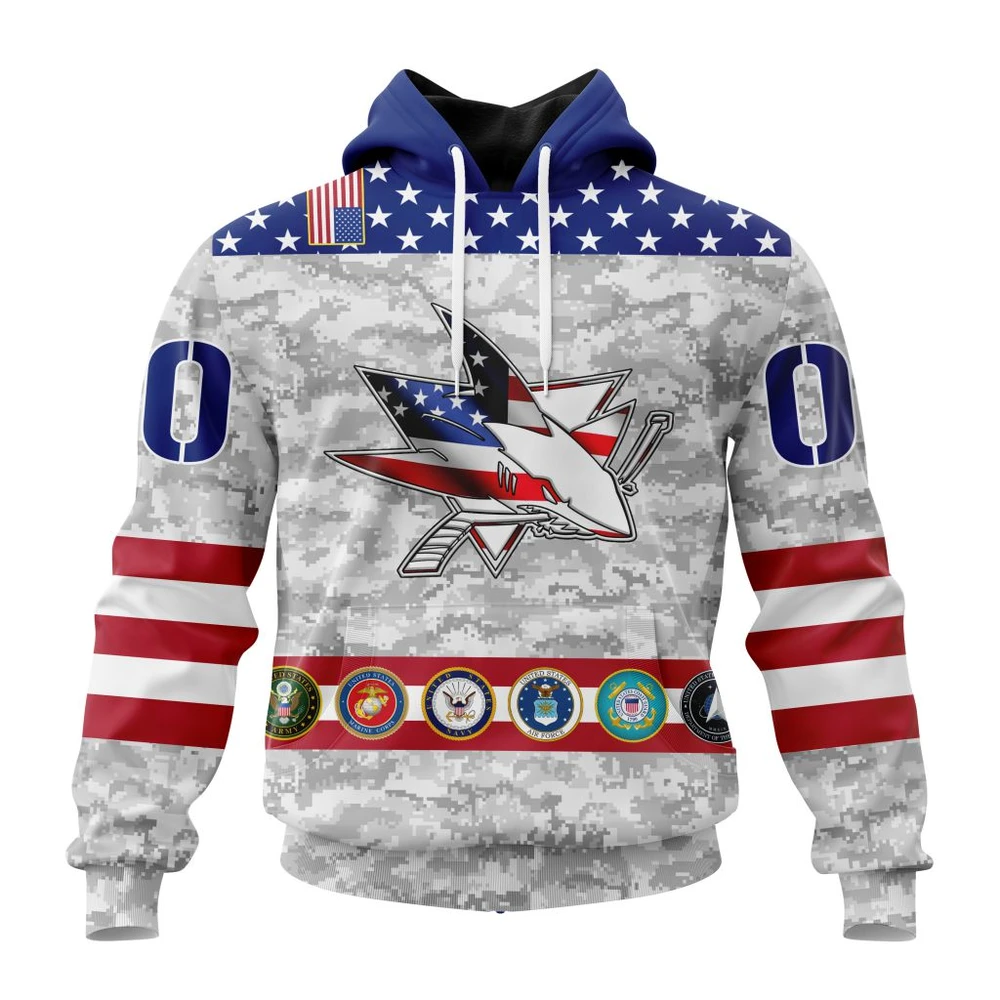 San Jose Sharks Armed Forces Appreciation All Over Print Hoodie Style 44129