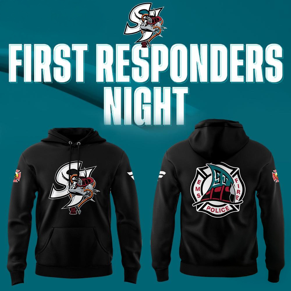 San Jose Sharks Barracuda x First Responders Night 2025 Black Hoodie Presents For Hockey Fans