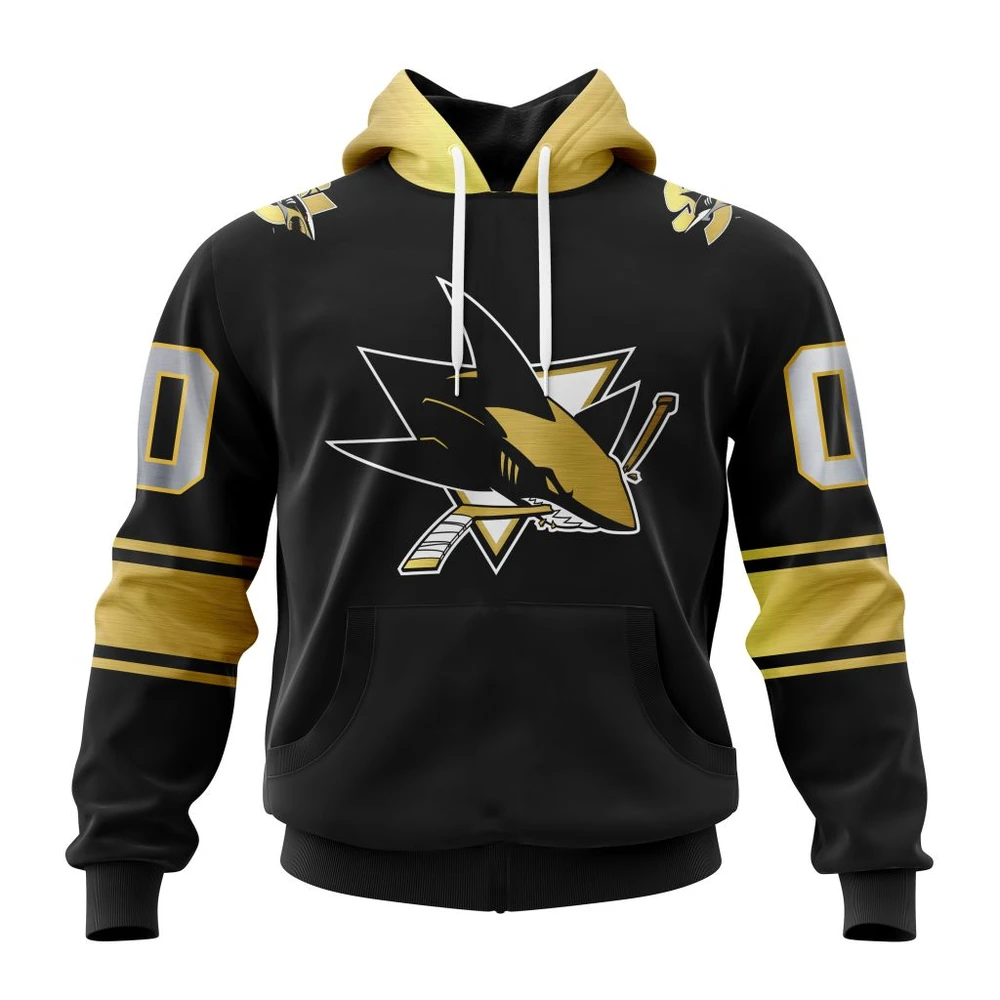 San Jose Sharks Special Black And Gold Design All Over Print Hoodie Style 46814