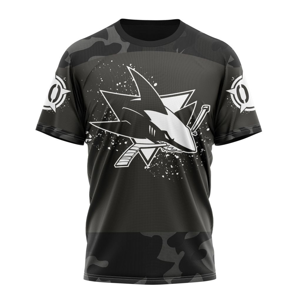 San Jose Sharks Special Black Camo Design For Veterans Day Personalized Name And Number T-Shirt Oregontrailrvpk Shirt