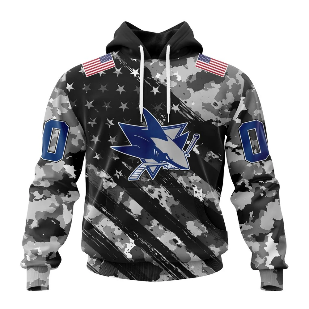San Jose Sharks Special Camo Military Design All Over Print Hoodie Style 93572