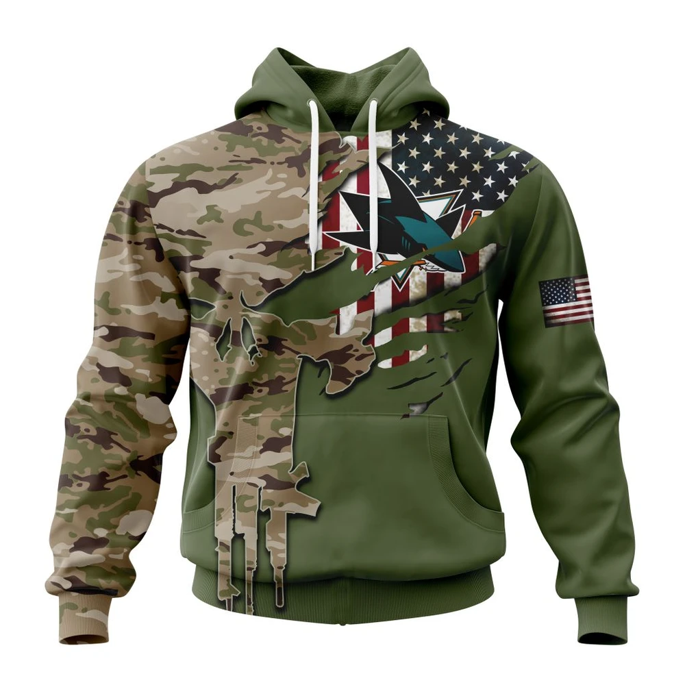 San Jose Sharks Special Camo Skull Design All Over Print Hoodie Style 58827