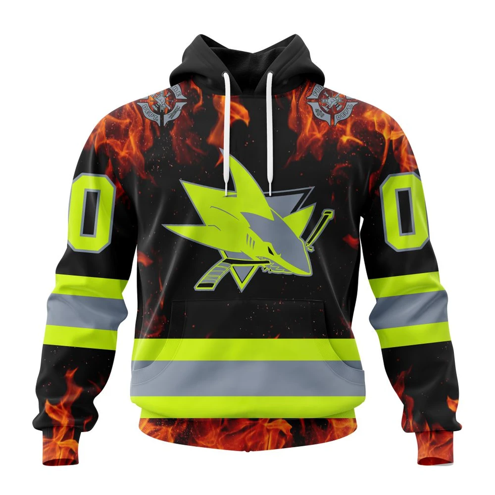 San Jose Sharks Special Design Honoring Firefighters All Over Print Hoodie Style 90437