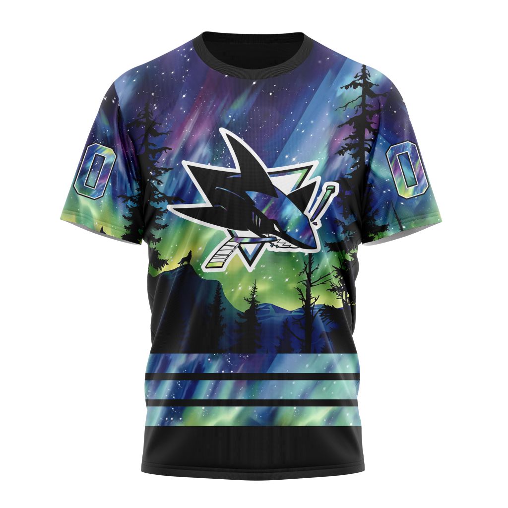San Jose Sharks Special Design With Northern Lights 01 Personalized Name And Number T-Shirt Oregontrailrvpk Shirt