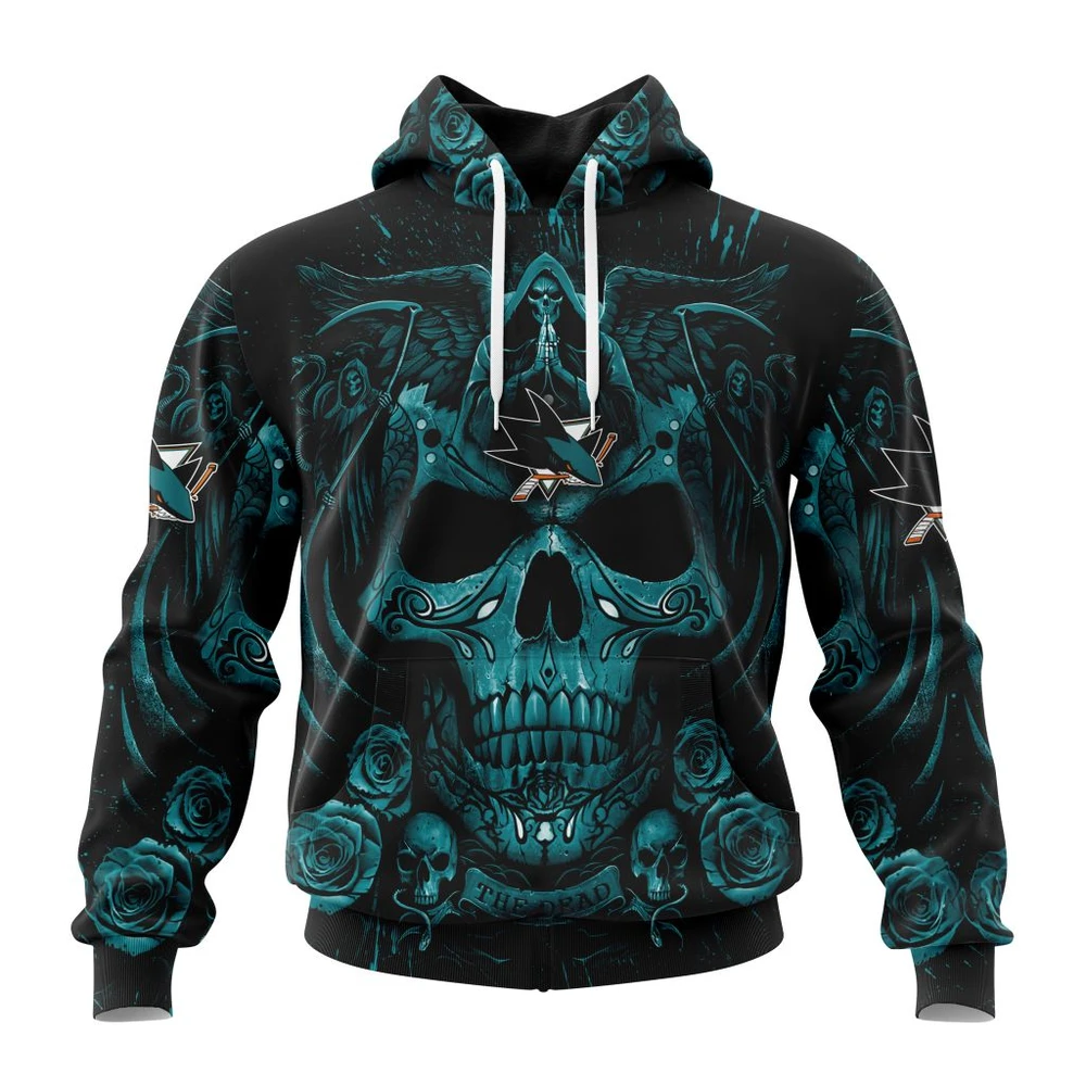San Jose Sharks Special Design With Skull Art All Over Print Hoodie Style 64125
