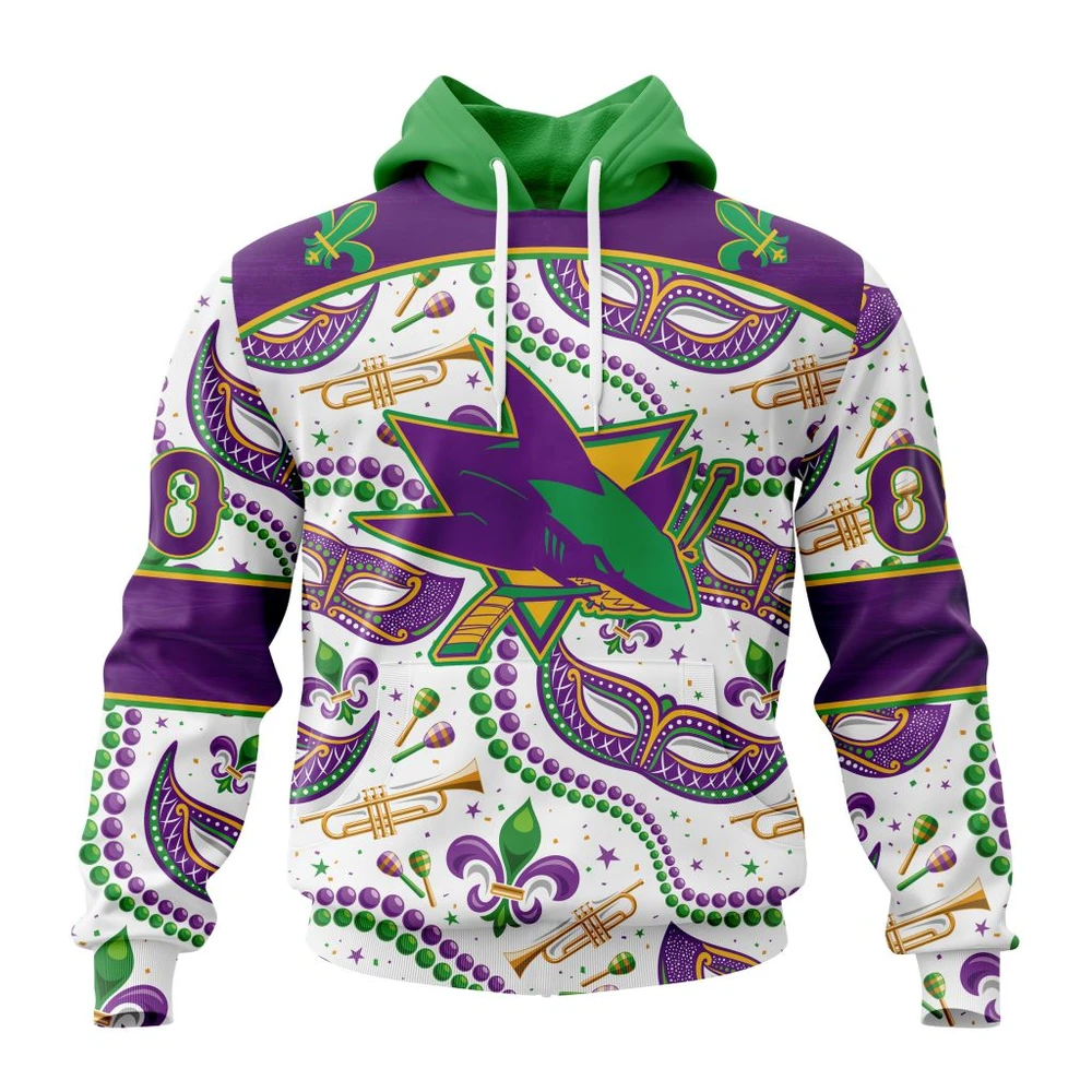San Jose Sharks Special Mardi Gras Design All Over Print Hoodie Style 65094