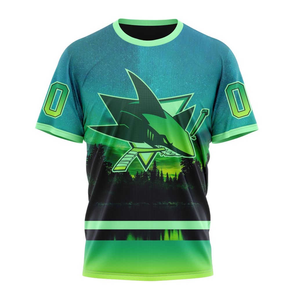 San Jose Sharks Special Northern Light Design Personalized Name And Number T-Shirt Oregontrailrvpk Shirt