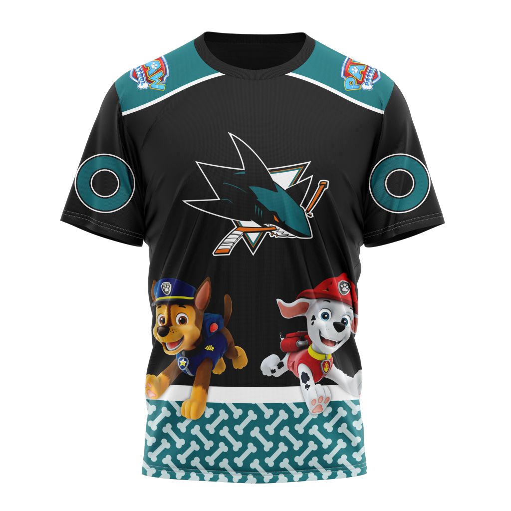San Jose Sharks Special Paw Patrol Design Personalized Name And Number T-Shirt Oregontrailrvpk Shirt