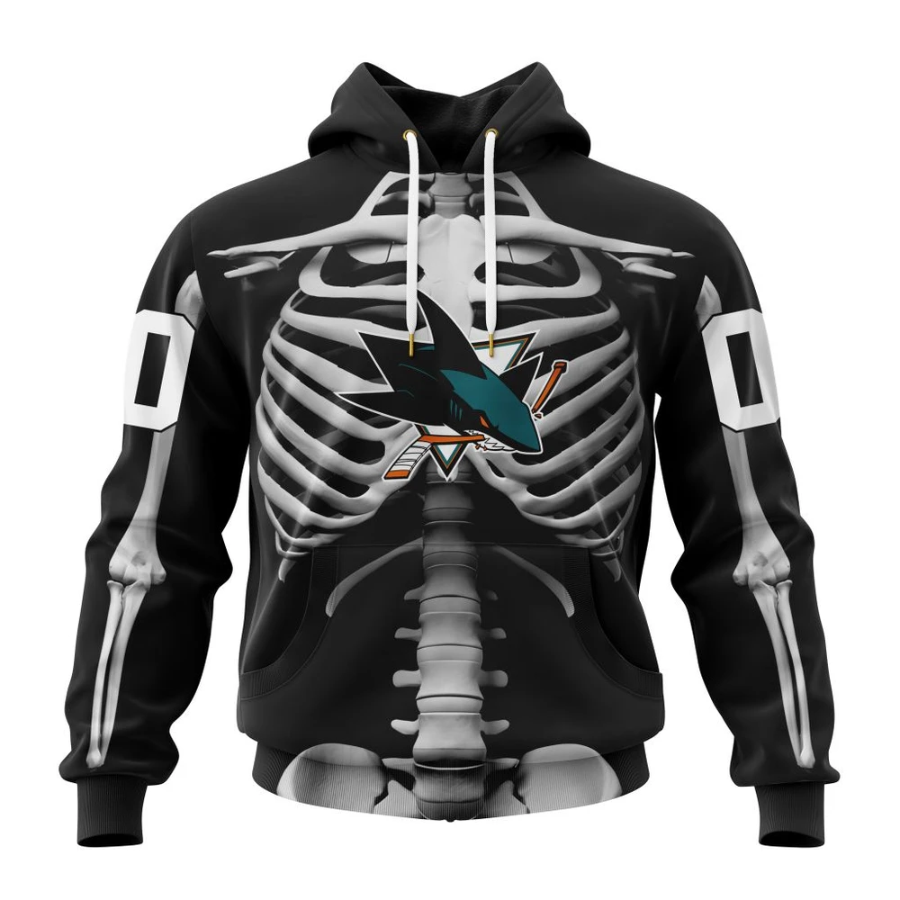 San Jose Sharks Special Skeleton Costume For Halloween All Over Print Hoodie Style 78583