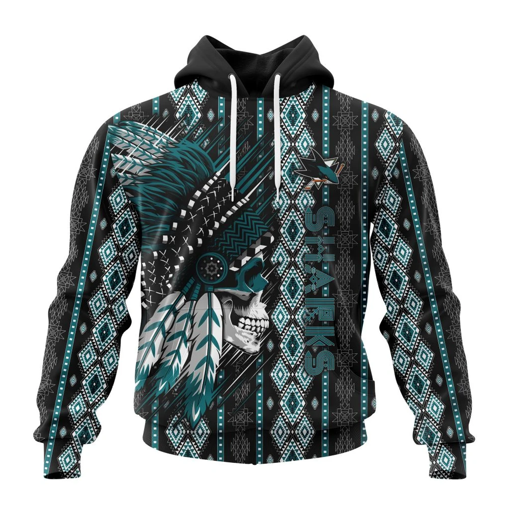 San Jose Sharks Special Skull Native Design All Over Print Hoodie Style 71802