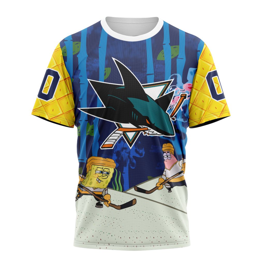San Jose Sharks Special SpongeBob SquarePants Design 01 Personalized Name And Number T-Shirt Oregontrailrvpk Shirt
