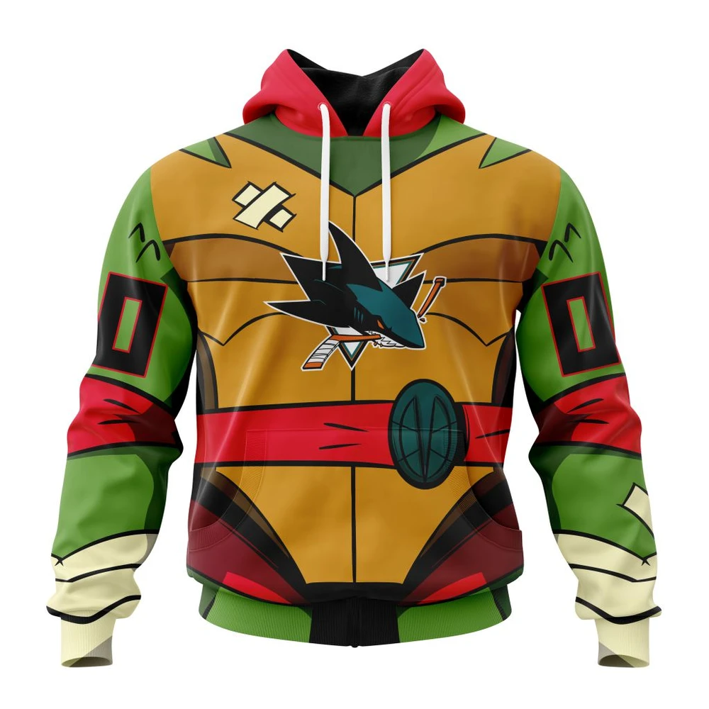 San Jose Sharks Special Teenage Mutant Ninja Turtles Design All Over Print Hoodie Style 37209
