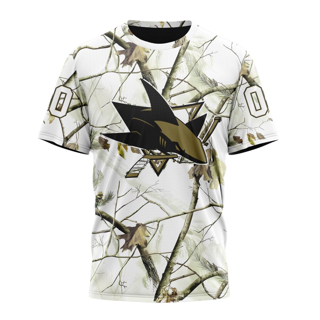 San Jose Sharks Special White Winter Hunting Camo Design Personalized Name And Number T-Shirt Oregontrailrvpk Shirt