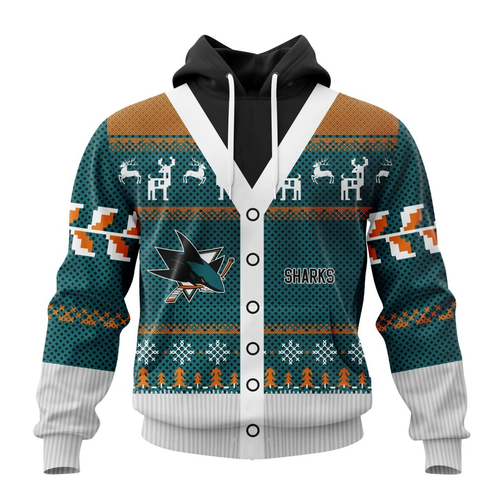 San Jose Sharks Specialized Chrismas Season All Over Print Hoodie Style 27780