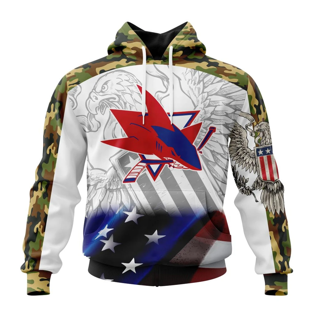 San Jose Sharks Specialized Design With Our America Flag And Our America Eagle All Over Print Hoodie Style 16776