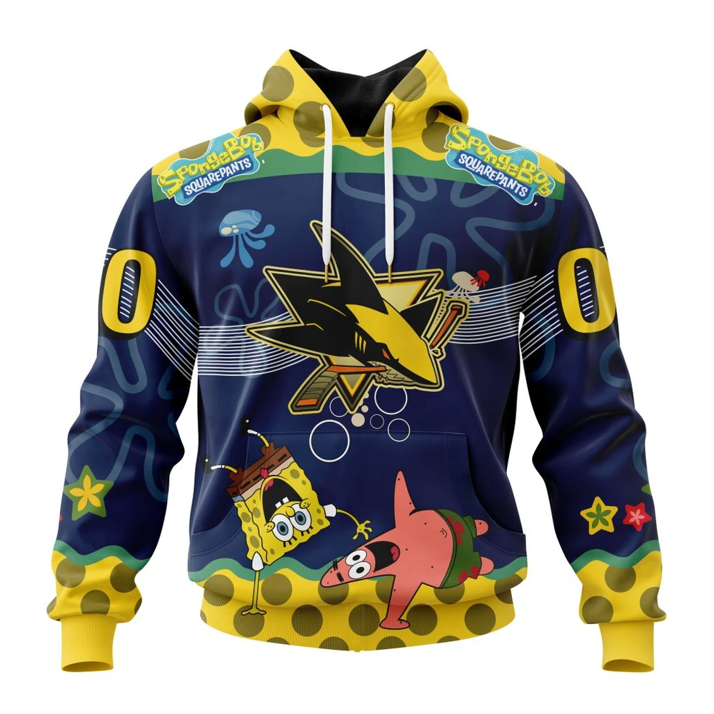 San Jose Sharks Specialized Jersey With Spongebob All Over Print Hoodie Style 60578