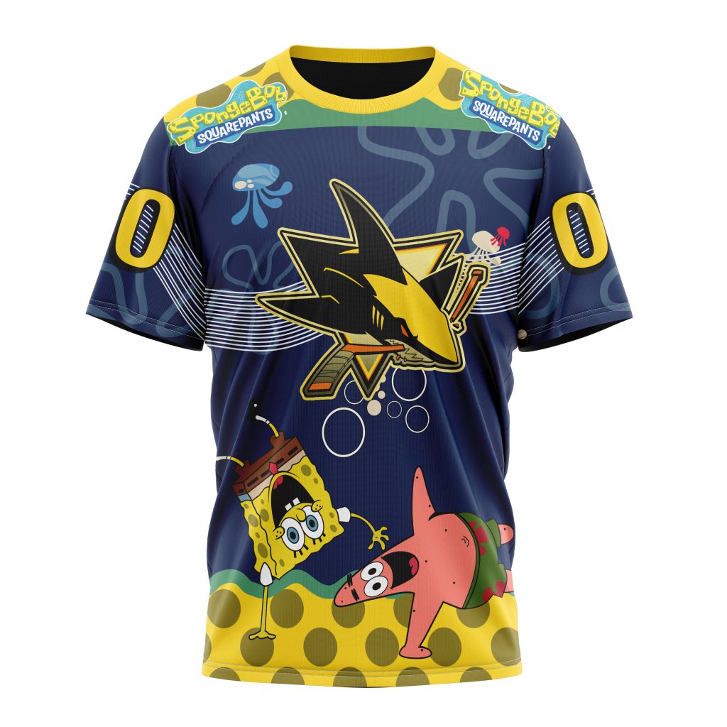 San Jose Sharks Specialized Jersey With SpongeBob Personalized Name And Number T-Shirt Oregontrailrvpk Shirt