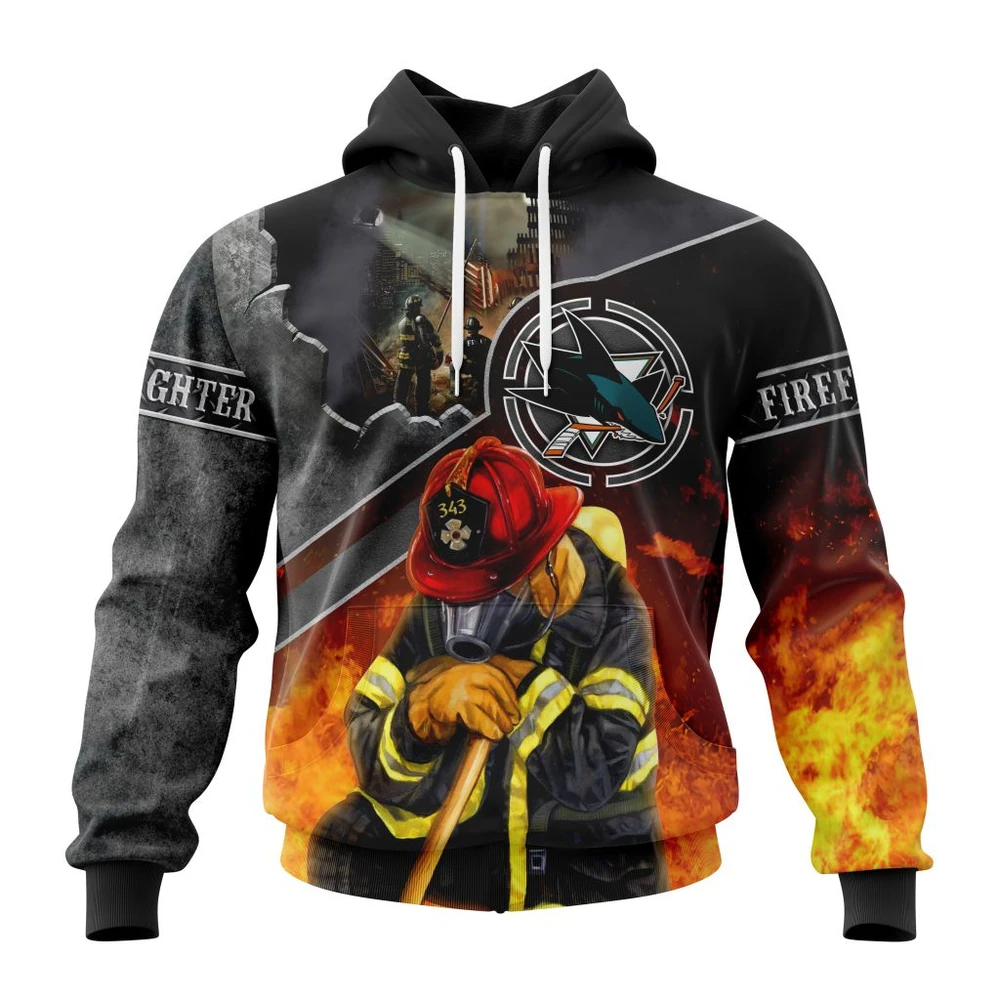 San Jose Sharks Specialized Kits To Honor Firefighter In Patriot Day We Will Never Forget All Over Print Hoodie Style 37011
