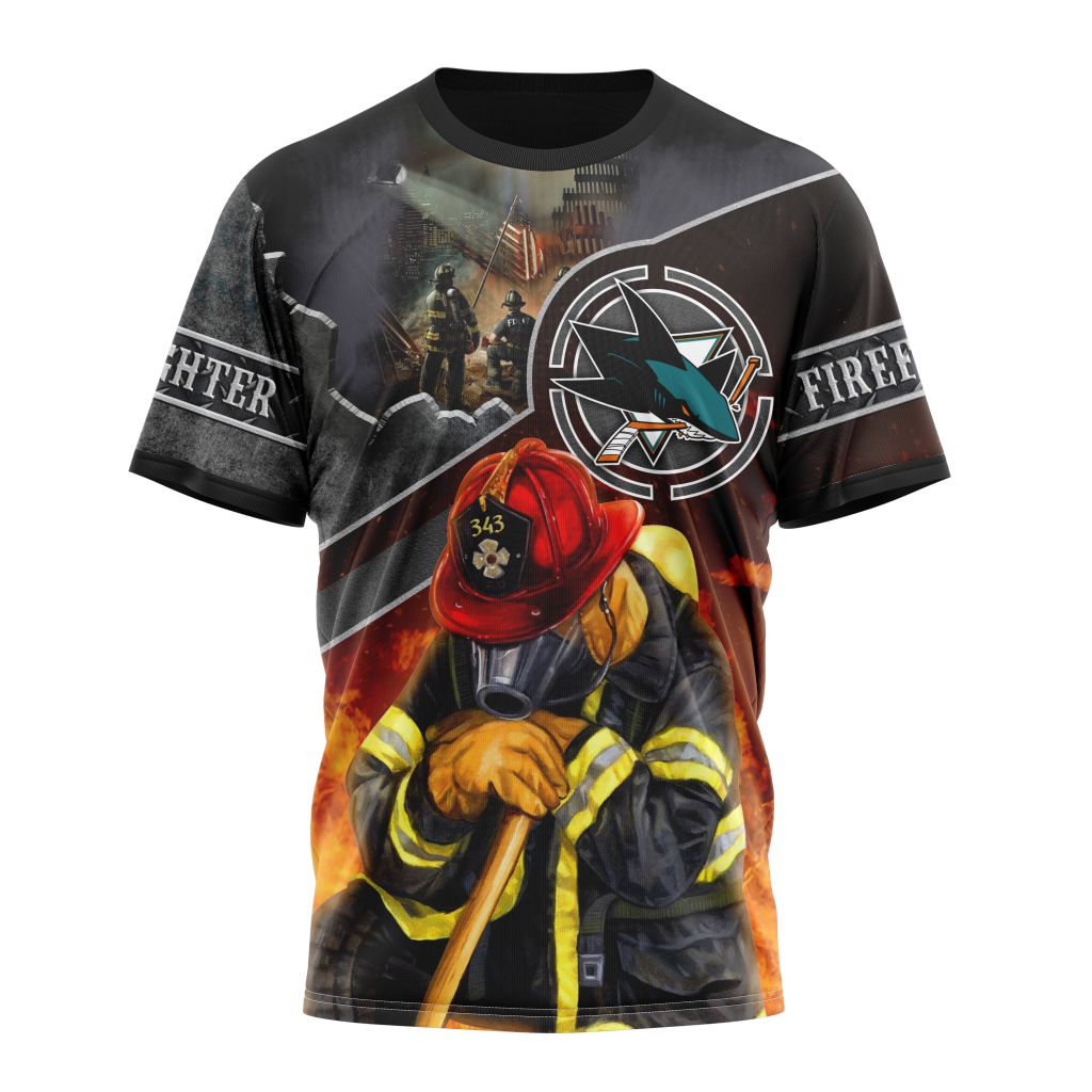 San Jose Sharks Specialized Kits To Honor FireFighter In Patriot Day We Will Never Forget Personalized Name And Number T-Shirt Oregontrailrvpk Shirt