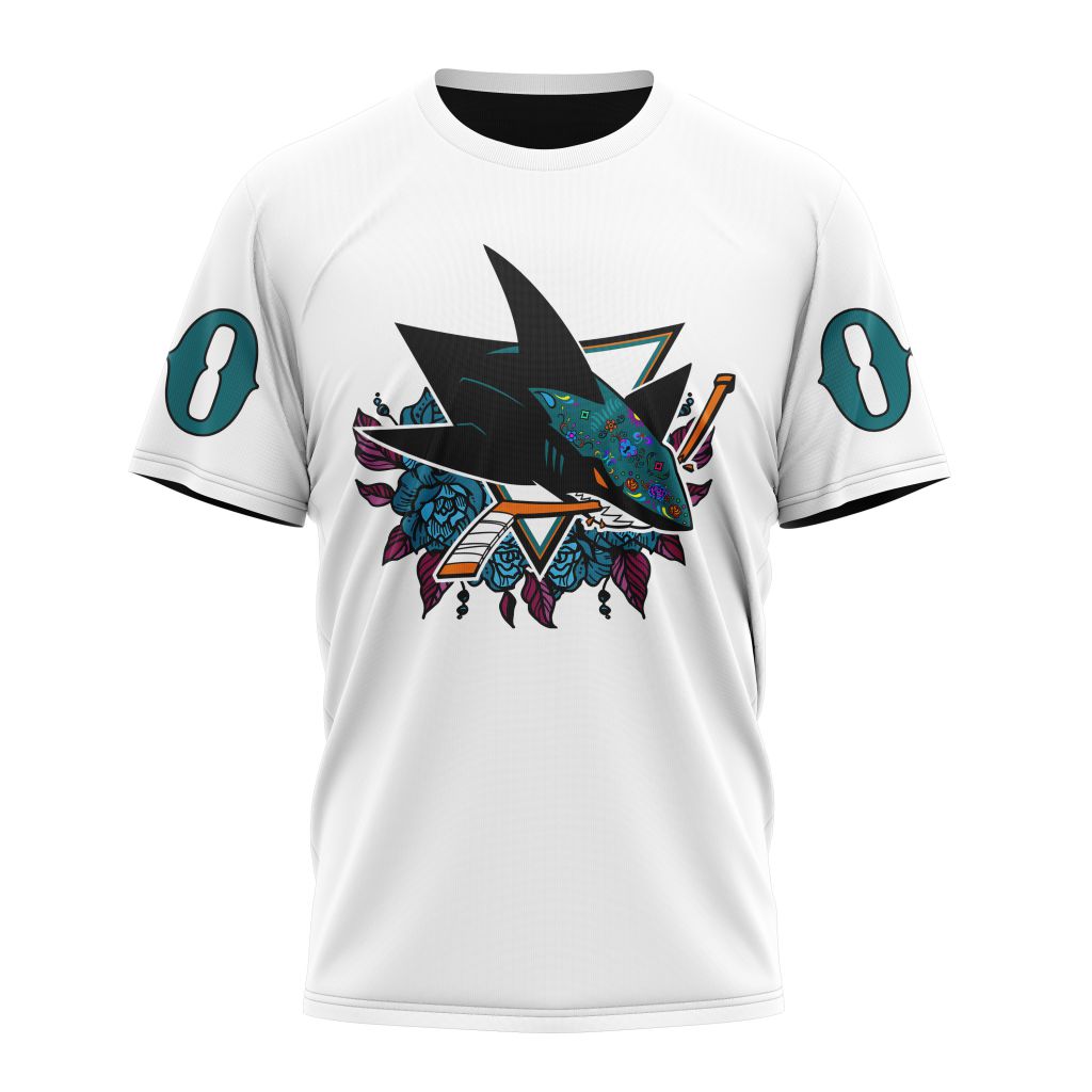 San Jose Sharks Specialized Unisex Kits Dia De Muertos Personalized Name And Number T-Shirt Oregontrailrvpk Shirt