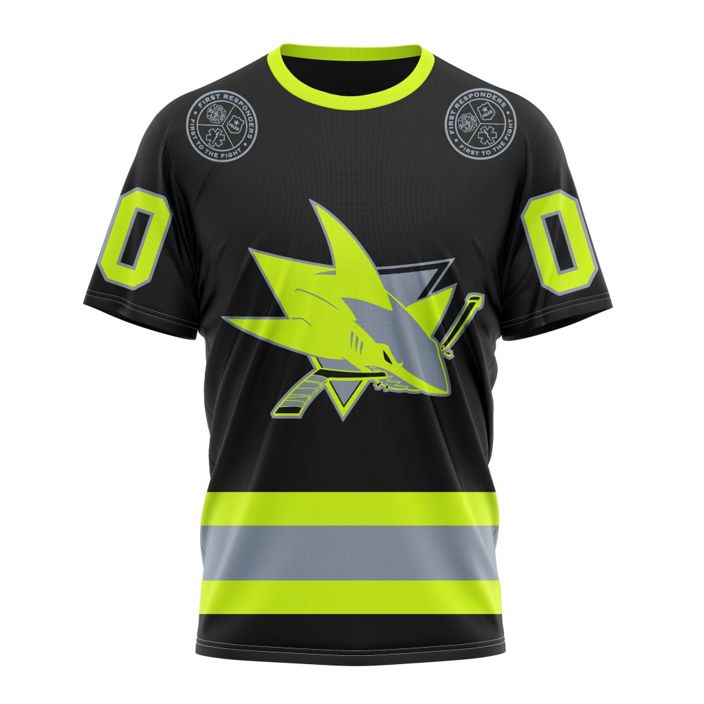 San Jose Sharks Specialized Unisex Kits With FireFighter Uniforms Color Personalized Name And Number T-Shirt Oregontrailrvpk Shirt