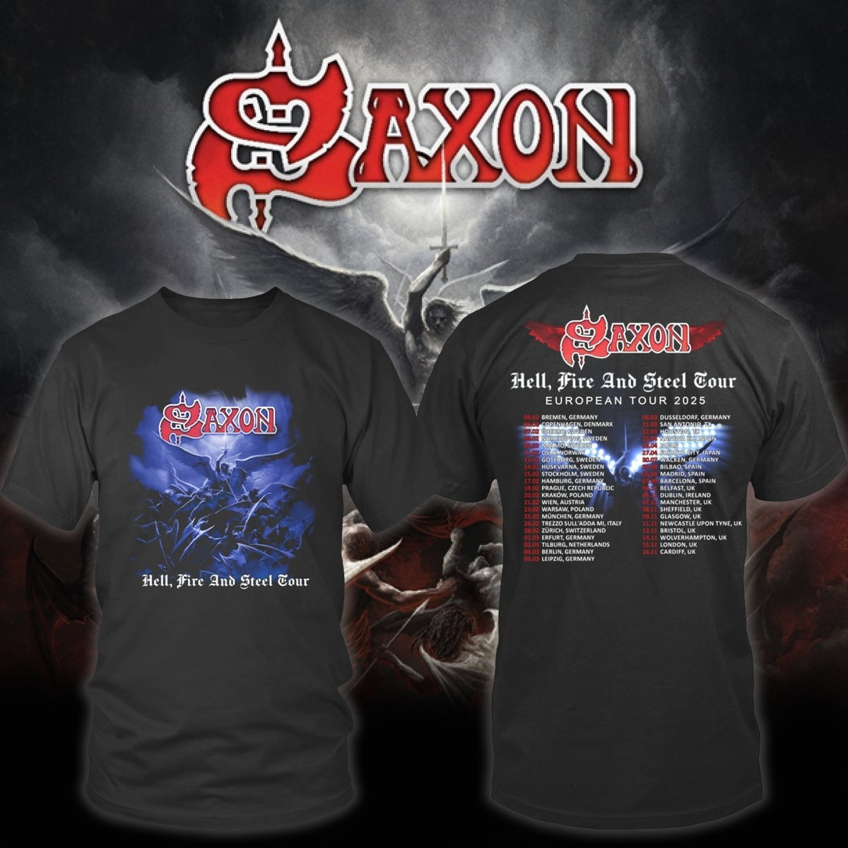 Saxon Hell Fire And Steel Tour 2025 T-shirt Music Lovers Gifts Oregontrailrvpk Shirt