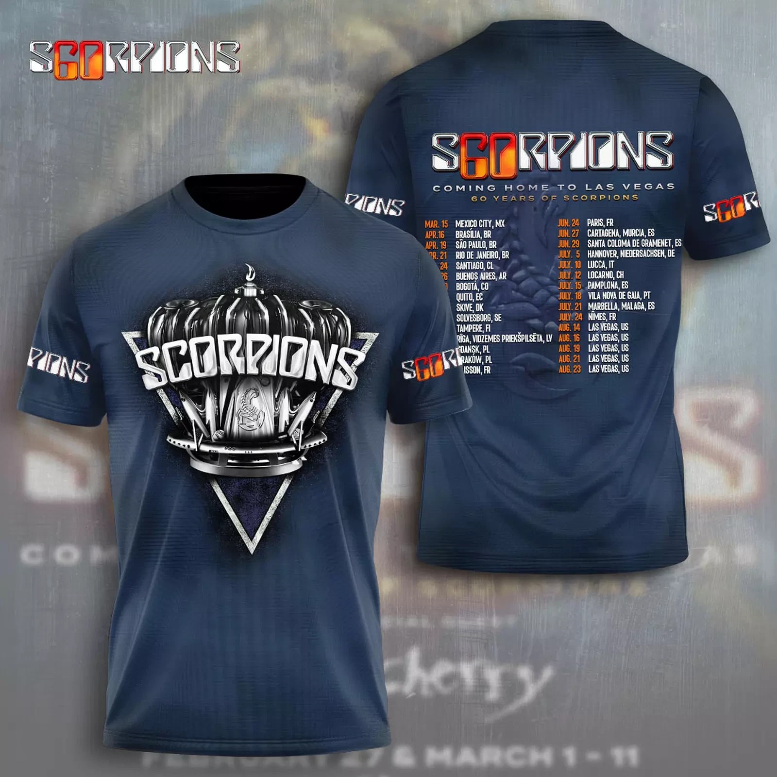 Scorpions Band 3D T-Shirt 2025 World Tour Coming Home To Las Vegas T-Shirt Oregontrailrvpk Shirt