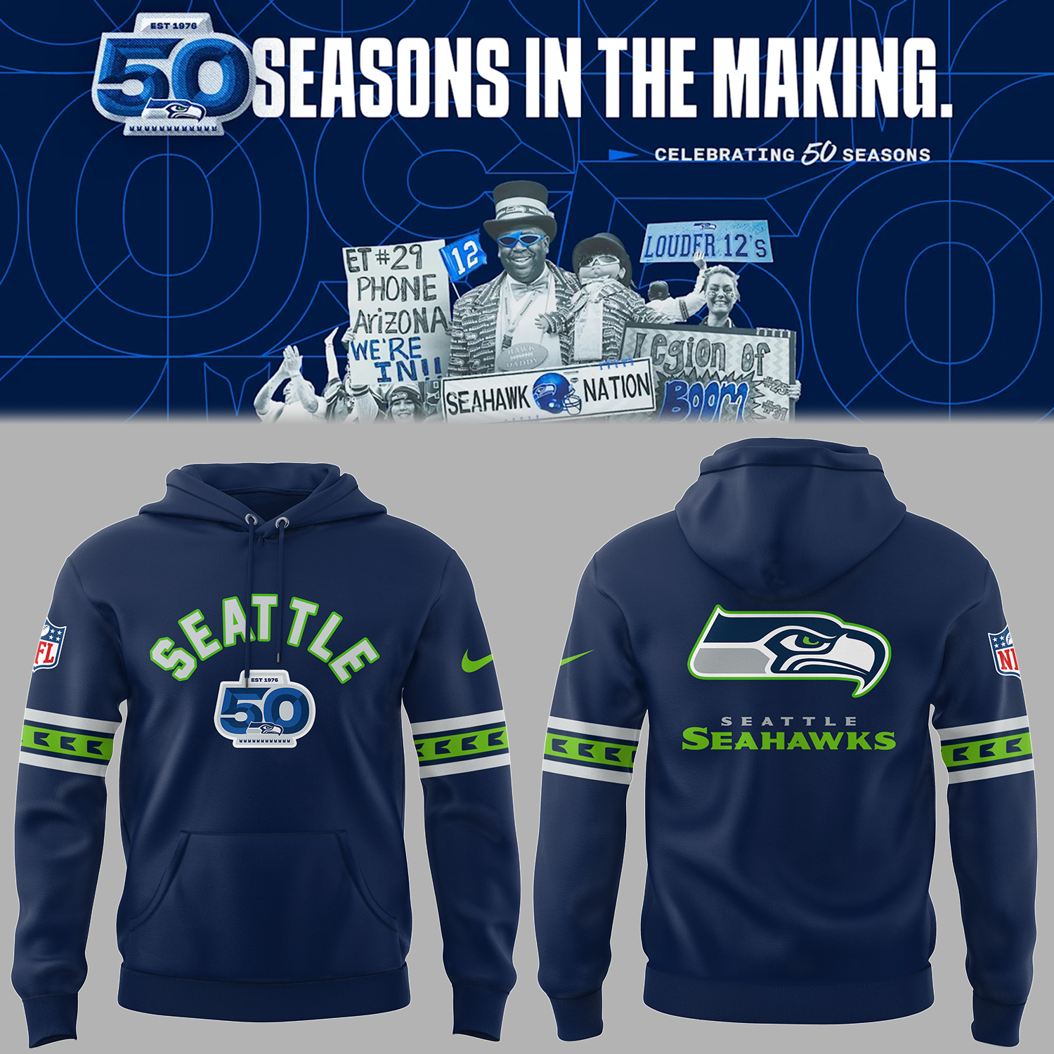 Seattle Football 50th logo Navy Hoodie Presents For Football Players