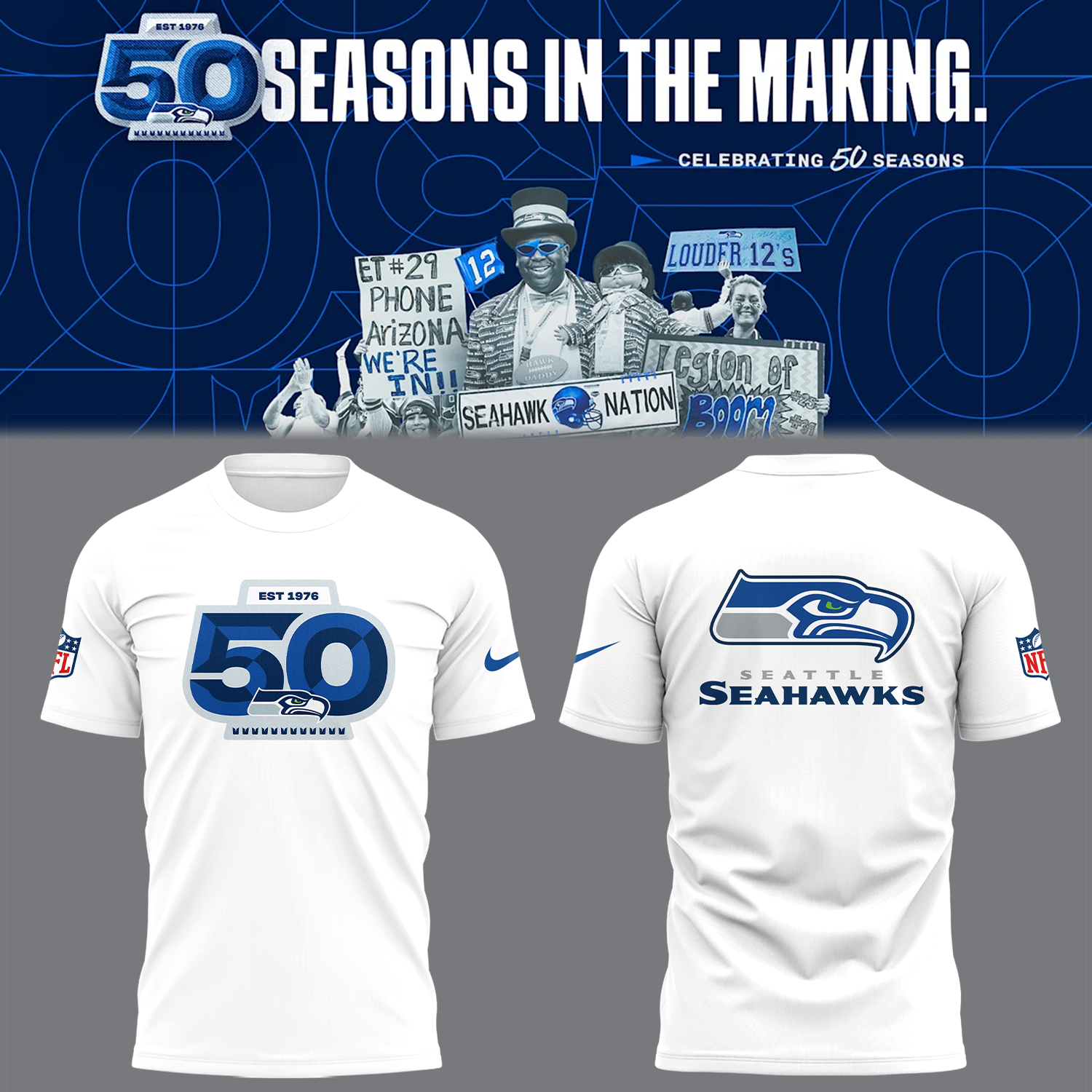 Seattle Football 50th logo White T-Shirt Gift Ideas For Football Players Oregontrailrvpk Shirt