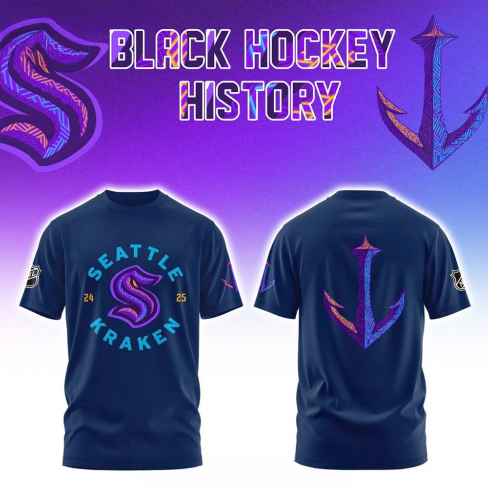 Seattle Kraken Black History Night 2025 Blue T-Shirt Great Gifts For Hockey Fans Oregontrailrvpk Shirt