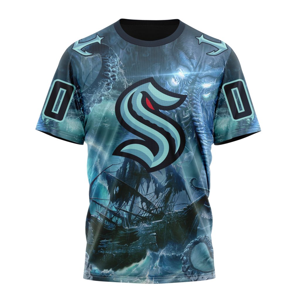 Seattle Kraken Fear The Deep Design Personalized Name And Number T-Shirt Oregontrailrvpk Shirt