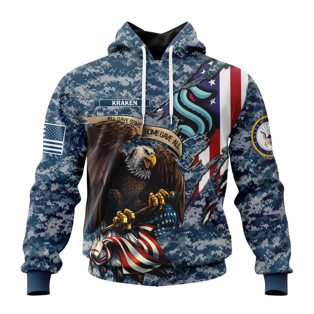 Seattle Kraken Honor Us Navy Veterans All Over Print Hoodie Style 24244