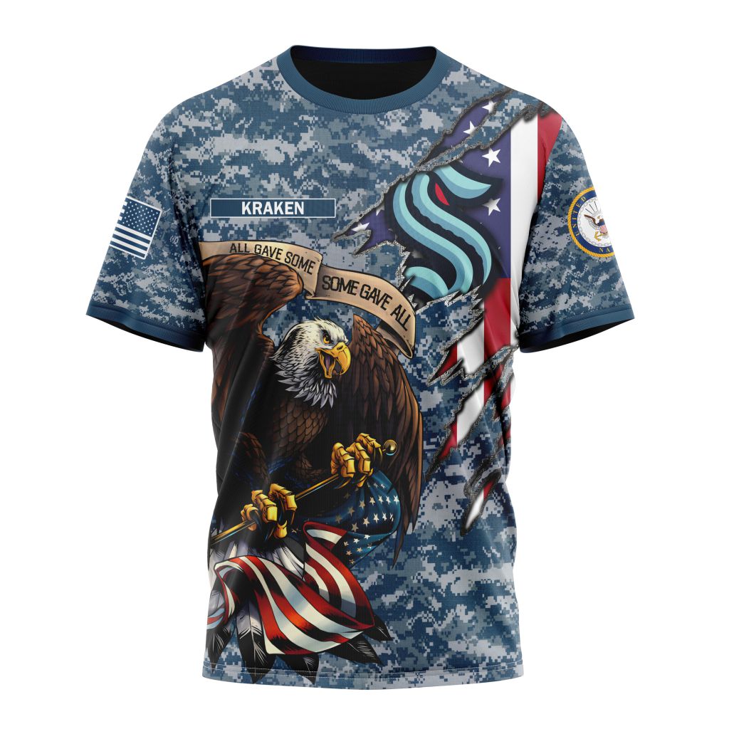Seattle Kraken Honor US Navy Veterans Personalized Name And Number T-Shirt Oregontrailrvpk Shirt