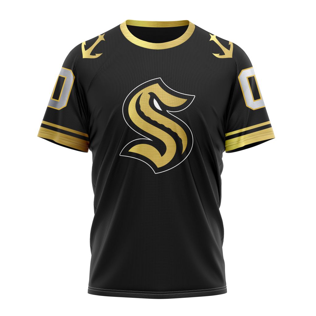 Seattle Kraken Special Black And Gold Design 01 Personalized Name And Number T-Shirt Oregontrailrvpk Shirt