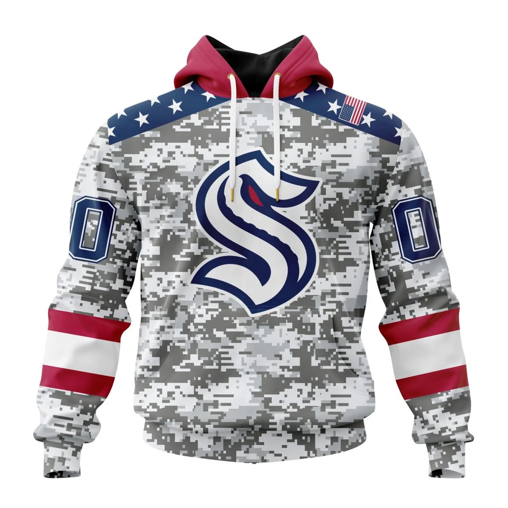 Seattle Kraken Special Camo Design For Veterans Day All Over Print Hoodie Style 97329