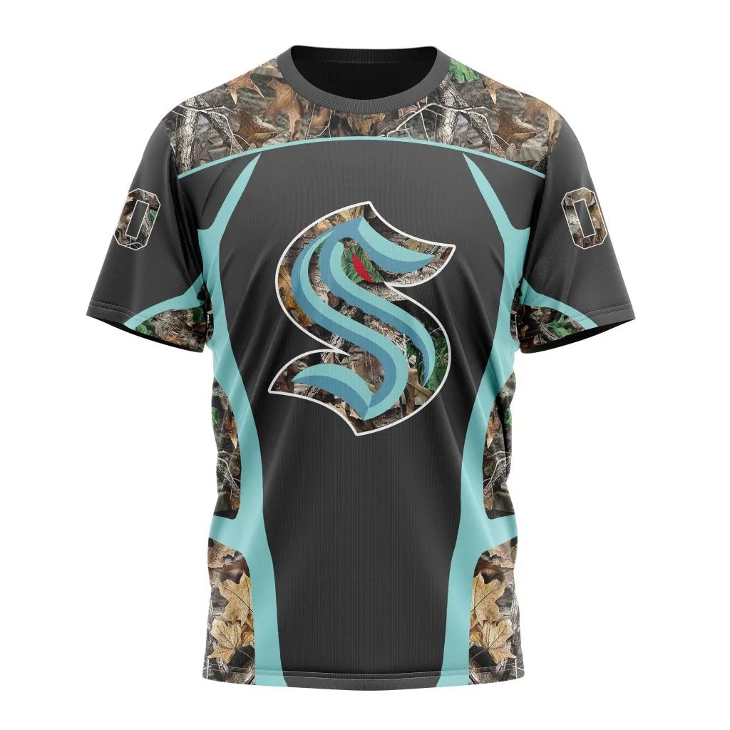Seattle Kraken Special Camo Hunting Design Personalized Name And Number T-Shirt Oregontrailrvpk Shirt