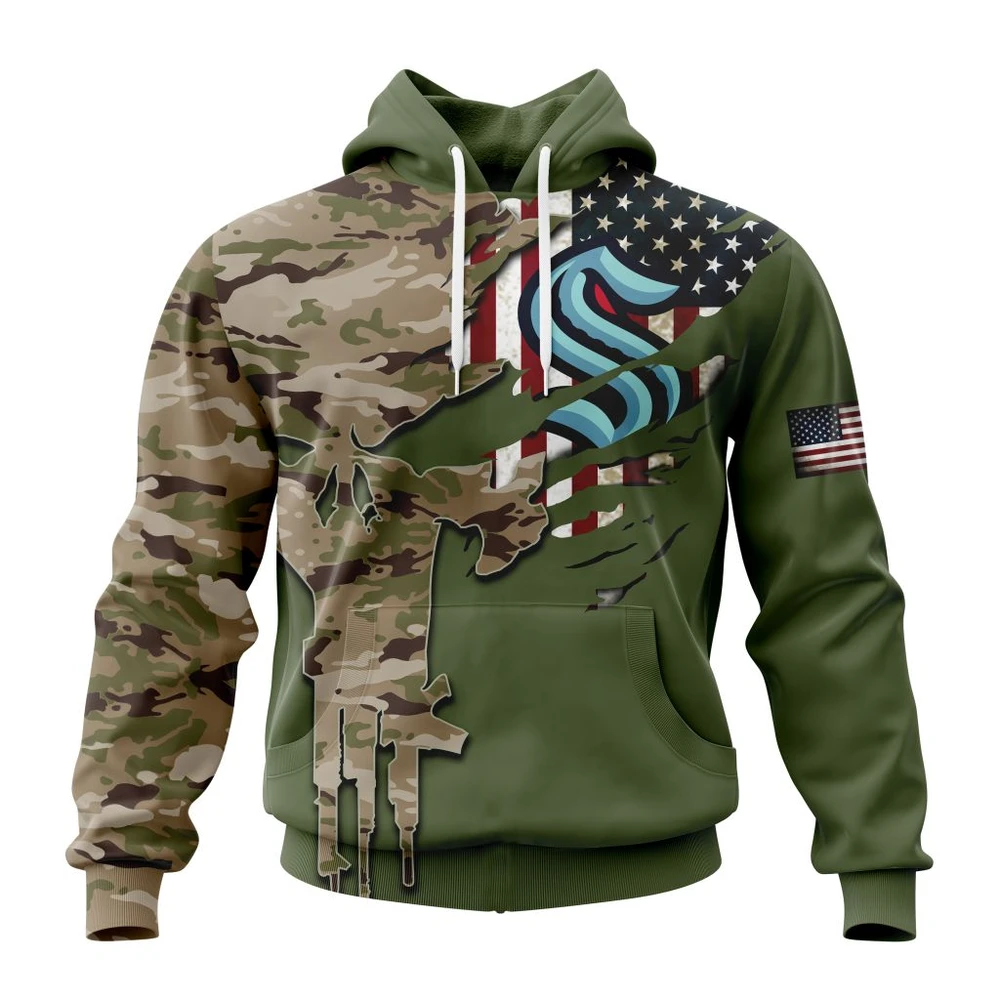 Seattle Kraken Special Camo Skull Design All Over Print Hoodie Style 26923