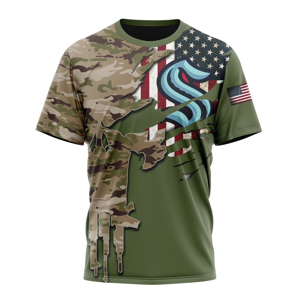 Seattle Kraken Special Camo Skull Design Personalized Name And Number T-Shirt Oregontrailrvpk Shirt