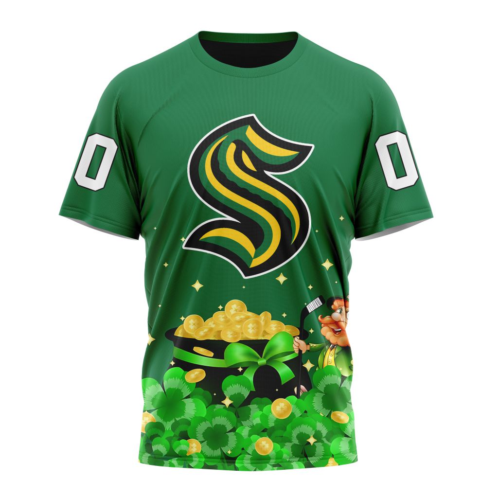 Seattle Kraken Special Design For St.Patrick's Day Personalized Name And Number T-Shirt Oregontrailrvpk Shirt