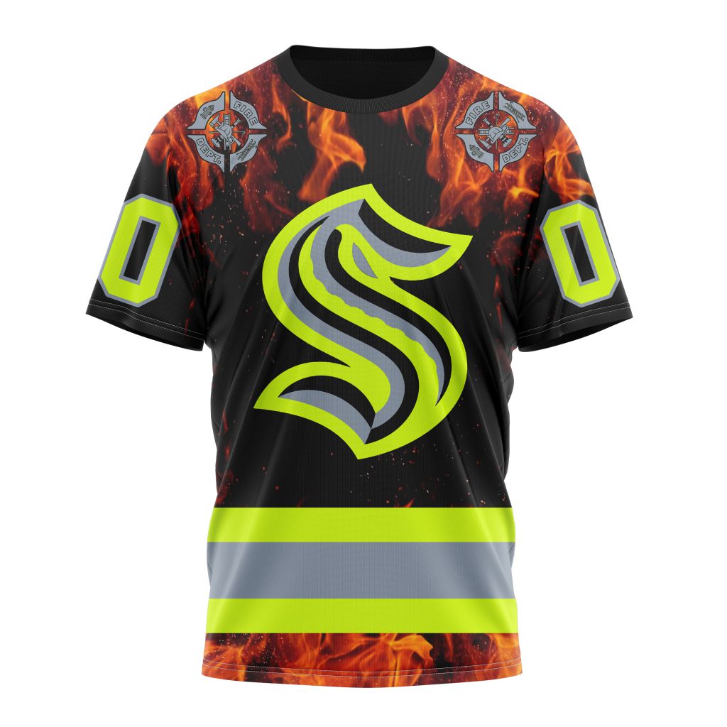 Seattle Kraken Special Design Honoring Firefighters 01 Personalized Name And Number T-Shirt Oregontrailrvpk Shirt