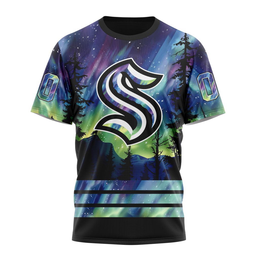Seattle Kraken Special Design With Northern Lights 01 Personalized Name And Number T-Shirt Oregontrailrvpk Shirt
