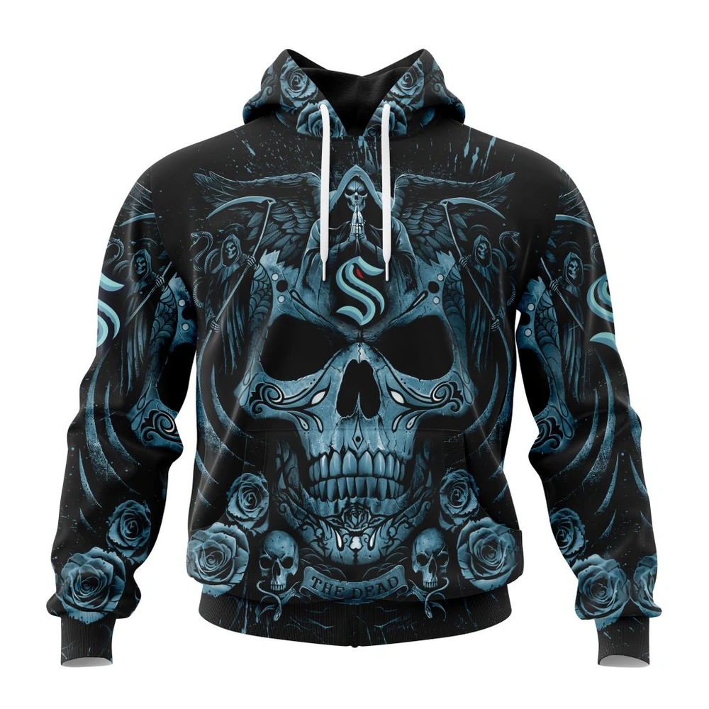 Seattle Kraken Special Design With Skull Art All Over Print Hoodie Style 35962