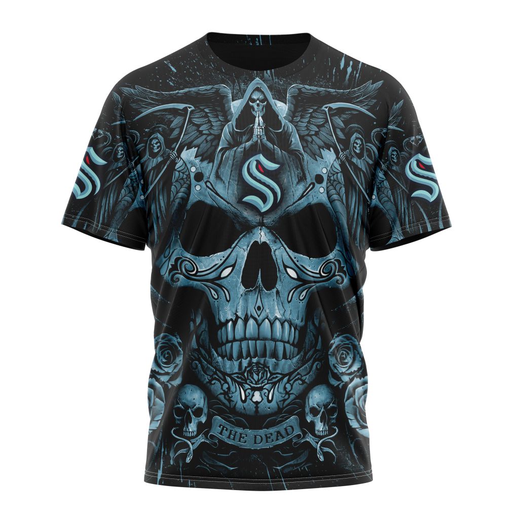 Seattle Kraken Special Design With Skull Art Personalized Name And Number T-Shirt Oregontrailrvpk Shirt