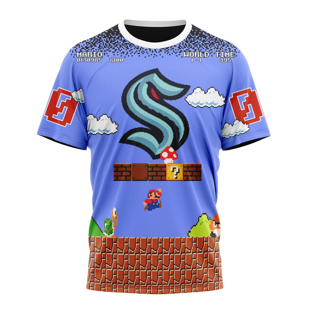 Seattle Kraken Special Kits With Super Mario Game Design Personalized Name And Number T-Shirt Oregontrailrvpk Shirt