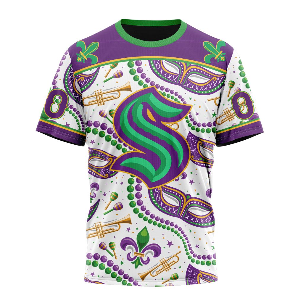 Seattle Kraken Special Mardi Gras Design 01 Personalized Name And Number T-Shirt Oregontrailrvpk Shirt