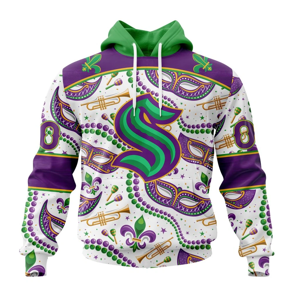 Seattle Kraken Special Mardi Gras Design All Over Print Hoodie Style 31202