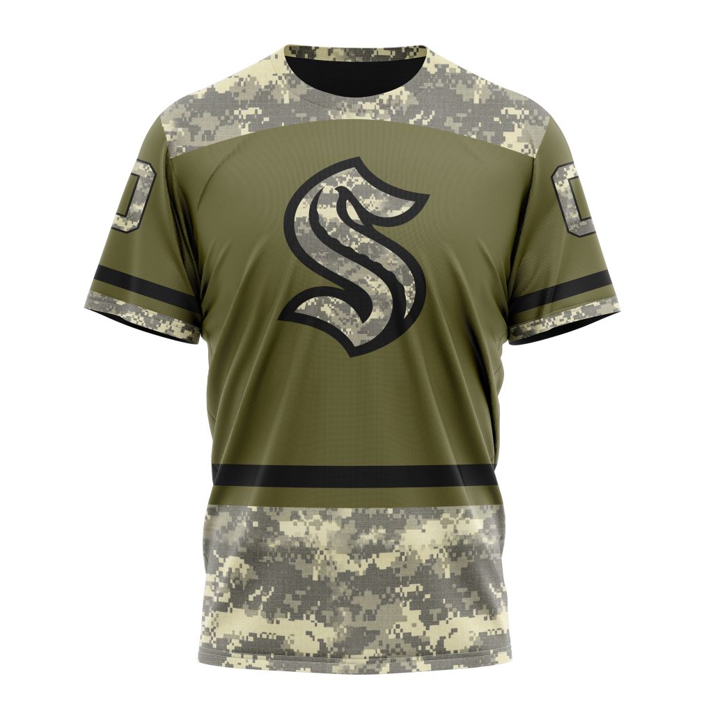 Seattle Kraken Special Military Appreciation Design 04 Personalized Name And Number T-Shirt Oregontrailrvpk Shirt